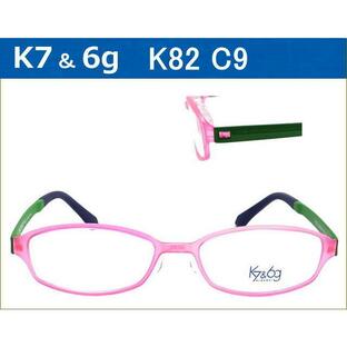鼻パッド付 ULTEM（ウルテム）素材のメガネ 【K7＆6ｇ】 K82 Ｃ9 クリアピンク／グリーン 度付きレンズ付き激安通販メガネの画像