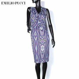 エミリオプッチ Emilio Pucci レディース ワンピース ドレス プッチ柄 ウエストドレープ入りノースリーブ総柄マルチプリントワンピース パープル 紫 36RH11 36727 002 13A (R136500)【送料無料】【smtb-TK】の画像