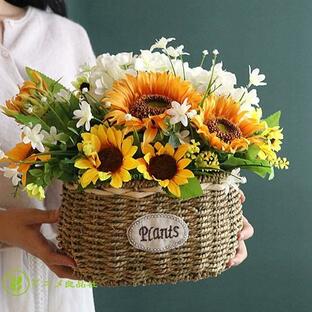 ひまわり 造花 花かご インテリア フラワーアレンジメント フェイクフラワー リアル 贈り物 開店祝い お礼 飾りの画像