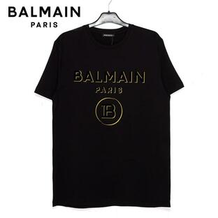BALMAIN バルマン メンズ Tシャツ ブラック 黒 BA13245 半袖 ブランド イエロー ロゴ オシャレ プレゼント 誕生日 父の日 クリスマス バレンタインの画像