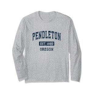 Pendleton Oregon OR ビンテージスポーツデザイン ネイビー 長袖Tシャツの画像