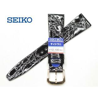 セイコー SEIKO 純正 時計バンド サイドワニ クロコダイル 本革 玉符 黒色 19ミリ 尾錠金色 DA53 正規品 送料無料 の画像