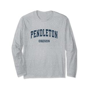 Pendleton Oregon OR ヴィンテージ ヴァーシティ スポーツ ネイビーデザイン 長袖Tシャツの画像