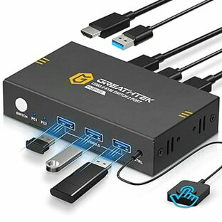 「2024版」KEBENES USB3.0 KVMスイッチ、2台のPCを1台のモニターに接続、4K@60Hz解像度、HDMI KVM切替器 2入力1出力、ボタン&有線リモコン切り替え対応、仕事/会議/娯楽に最適の画像