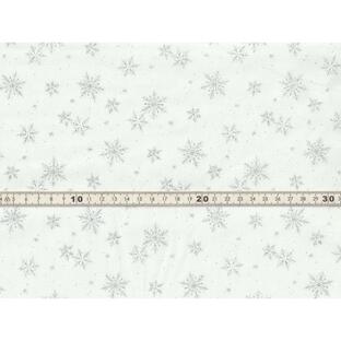 【送料無料】綿100% 生地 クリスマス柄 スノーフレイク 雪の結晶 オフホワイトｘシルバーラメプリント シーチングの画像