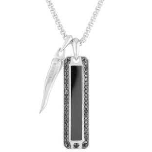 ブロバ メンズ 腕時計 アクセサリー Men's Icon Black Onyx & Black Diamond (3/4 ct. t.w.) Pendant Necklace in Sterling Silver, 24" + 2" extenderの画像