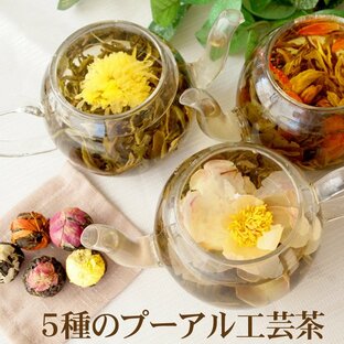5種のプーアル工芸茶(菊・ジャスミン・ユリ・牡丹・バラ) 工芸茶 龍珠 5種類入り ネコポス 送料無料 誕生日 バースデー お花が出てくるお茶の画像
