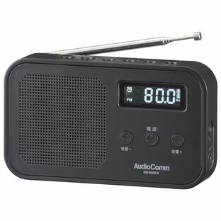 オーム電機AudioComm ラジオ ポータブル 乾電池 AC電源 デジタル プリセット登録 2バンドハンディラジオ ブラック RAD-H225N-K 03-7056 OHMの画像