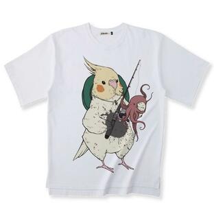 ゆとり屋 ビッグ Tシャツ オカメインコ 〜今日はたこ焼き〜 BIRDMORE バードモア オカメ インコ タコ 釣りの画像