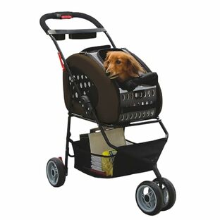 アイリスオーヤマ 犬用カート ペットカート 4WAY 折りたたみ 取り外し 分離可 ブラウン 小型犬の画像