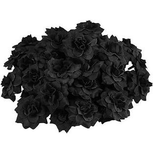 NUOBESTY 造花 薔薇 黒 黒のバラ 黒バラ 50個 直径4.5cm 花ヘッド DIY 手芸 装飾 ローズ 結婚記念日 母の日 枯れない花の画像