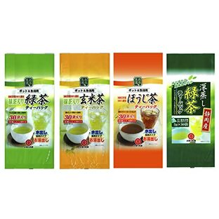お茶の丸幸 深蒸し緑茶、抹茶入り緑茶、抹茶入り玄米茶、ほうじ茶、4種類のティーバッグ茶まとめ買いセットの画像