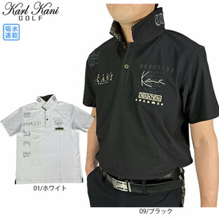 KARL KANI ゴルフウェア ゴルフシャツ 半袖ポロシャツ カールカナイゴルフ メンズ ドライ ゴールド グリーク 柄使い ポロ 吸水速 232KG1206の画像