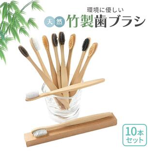 竹製 歯ブラシ ( 色：ランダム 10本セット) 竹製歯 竹歯ブラシ 柔らかい 環境に優しい 活性炭 持ち運びに便利の画像