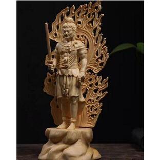 総檜材 木彫仏像 仏教美術 精密細工 不動明王像 28cmの画像