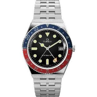 Timex Men's Q GMT 38mm Watch - Black Dial Stainless Steel Case ＆ Strapの画像