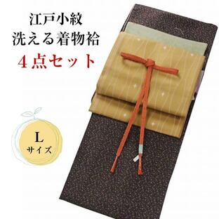 新品☆洗える着物 (袷) セット 江戸小紋 茶系 Lサイズ 京袋帯・正絹帯締め・正絹帯揚げ プレタ着物 79397の画像