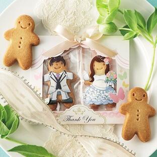 洋装の新郎新婦クッキー プチギフト 1個 ジンジャーマンクッキー2枚入り 結婚式 チャペル式 人前式 人形クッキー ヨロシクッキーの画像