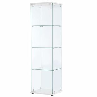OSJ コレクションケース ガラスディスプレイキャビネット フィギュアケース 4段 ホワイト 強化ガラス 全面ガラス サイズ:幅42.5×奥行36.5×高さ162cmの画像