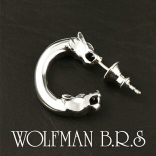 ウルフマンブラザーズ ウルフマンBRS フープピアス ウルフWヘッドイヤリング 1P 片耳 シルバー WOLFMAN メンズ 狼 オオカミの画像