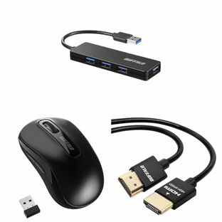 【セット買い】バッファロー USB ハブ USB3.0 スリム設計 4ポート バスパワー BSH4U125U3BK + マウス 無線 ワイヤレス 5ボタン 小型 軽量 節電モデル BlueLED ブラック BSMBW315BK + HDMI スリム ケーブル 1m ARC 対応 4K × 2K 対応 【 HIGH SPEED with Ethernet 認証品 】 BSHD3S10BK/Nの画像