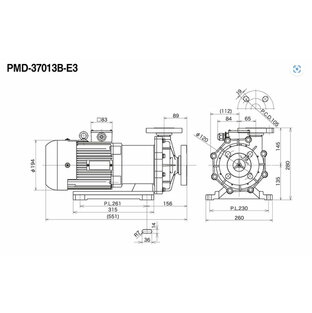 マグネットポンプ PMD-37013B2Z-E3 三相200V 60Hz 出力 3700W フランジ接続 口径吸水50A 吐出40A 相フランジ、フランジパッキン、取付ボルトは付属しておりません。 高効率モーター搭載の画像