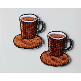 【メール便お届】アイロンワッペン＆シールワッペン 可愛い刺繍のワッペン（パッケージの台紙サイズ85×53ｍｍ）コーヒーカップ ペアの画像