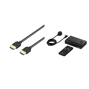 iBUFFALO HDMI切替器 3台用 リモコン付 ケーブルを付け替える必要なく、簡単に切替ができる ブラック BSAK302+バッファロー HighSpeed HDMIケーブル 4K 対応 やわらかタイプ 1m ブラック BHDY10BK/Nの画像
