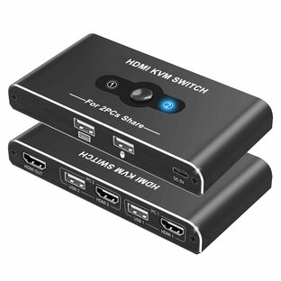 KVMスイッチ HDMI 2入力1出力 Movcle KVM USB 切替器 パソコン2台 キーボード/マウス/ディスプレイ1台共有できる切り替え器 4K@60Hz映像出力 ポートに挿すだけの簡単接続 LEDライト HDMI 切替器 PC切り替え機 キーボード 切り替え 2本のHDMIケーブルと2本のUSBケーブルとの画像