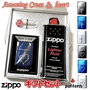 ZIPPO ライター ギフトセット ジッポ アメージングクロス＆ハート スワロフスキー イオンブルー 可愛い メンズ レディース ジッポー ギフトBOX付き オイルの画像