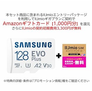 【Amazonギフトカード1000円分還元】Samsung microSDカード 128GB EVO Plus + IIJmioえらべるSIMカード エントリーパッケージの画像
