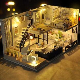 ドールハウス ミニチュア DIYドールハウスキット 防塵カバー付き 2スケール 木製ハウス おもちゃの画像