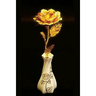 純金箔幸せを運ぶ黄金のバラ (造花 人工花 幸せを運ぶ 開店祝い 開院祝い お中元 お歳暮 就任 栄転 昇進 ギフト プレゼント お祝い 母の日 父の日)の画像