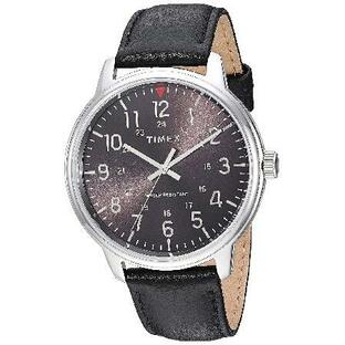 Timex TW2R85500 Men's Black Leather Strap Watchの画像