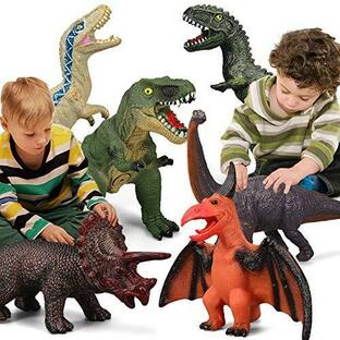 子供と幼児のための6ピースの恐竜のおもちゃ青いベロシラプターT-RexTriceratops恐竜愛好家のための大きな柔らかい恐竜のおもち 並行輸入の画像