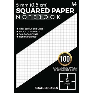 Squared Paper Notebook A4 5mm: Edge to Edge Printed Grey Colour - Small Grid 0.5cm Squares | 100 Numbered Pages (50 Double Sided Sheets) with Table of Contentsの画像