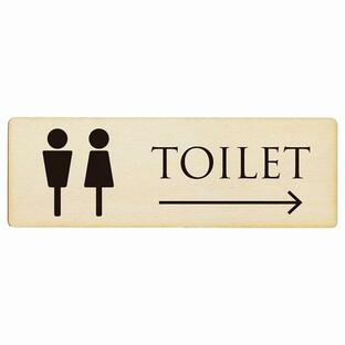 トイレ プレート 木製 男女マーク ナチュラル ブラック 右 矢印 長方形 18x6cm 方向案内 進路ドア 施設 御手洗 TOILET 安全対策の画像
