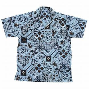 バティックシャツ 半袖シャツ  コットン クリーム＆ブラウン インドネシア民族衣装 ユニセックス  150138【メール便OK】の画像