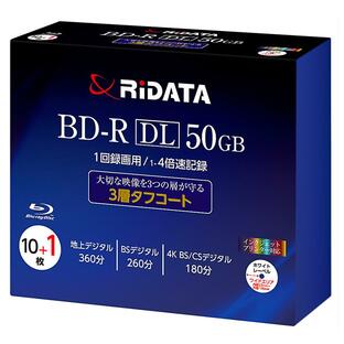 BD-R DL (Panasonic MID) メディア 1回録画用 50GB 10+1 計11枚 RiDATA 片面2層 地デジ360分 1-4倍速 プリンタブル 5mmスリムケース PBR260TT4X.11SC1 ◆宅の画像