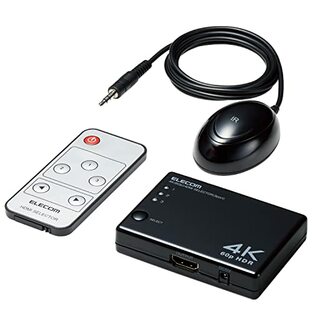 エレコム HDMI切替器 4K60Hz対応 3ポート 3入力1出力 専用リモコン付 【 PS5 / PS4 / Nintendo Switch 】 専用ACアダプター付き 分離型リモコン受光部タイプ ブラック DH-SW4KA31BKの画像