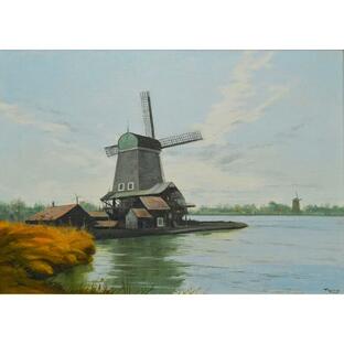 林 朝路「ザーン川風景（オランダ）」油彩画 P8号の画像