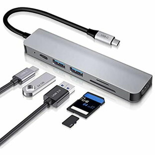 USB Type C ハブ USB C ハブ 6in1 MacBook Pro/Air USB3.0 ハブ 6ポート 4K HDMI出力 100W PD急速充電 SD&Micro SDカードリーダー 高速データ転送 MacBook/MacBook Pro/ChromeBook対応の画像
