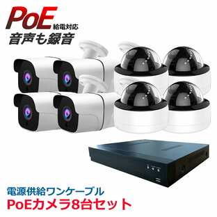 防犯カメラ PoE給電 屋外 8台セット選べる 監視カメラ PoE カメラ8台 夜間オールカラー対応 レコーダー 248万画素 HDD1TB内蔵 AV-POE08-SET（HDD1TB) PTZカメラ選択可能の画像