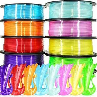 TTYT3D 1.75mm Silk Shiny PLA 3D Printer Filament 8 Bright Colors Bundle: Silk Yellow/Lime Green/Orange/Sky Blue/Pink/Cyan/Red/Purple, Each Spool 250g,の画像