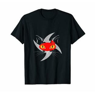 忍者猫 赤い仮面と手裏剣星 Tシャツの画像