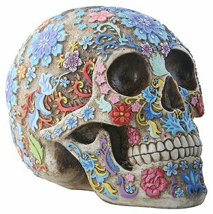 デッドシュガーの日 カラフルな花飾りの頭蓋骨 彫像 彫刻/ Day of The Dead Sugar Skull Colorful Floral Skull Statue（輸入品の画像