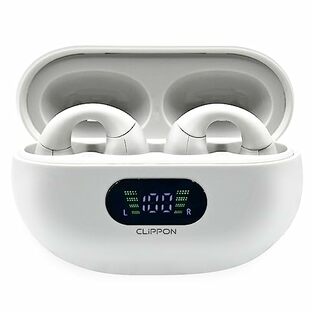 ワイヤレスイヤホン Bluetooth イヤホン イヤーカフ型 耳挟み式 耳掛け 耳を塞がない 空気伝導 電池残量表示 軽量 充電残量 自動ペアリング Android ブルートゥース (ホワイト)の画像