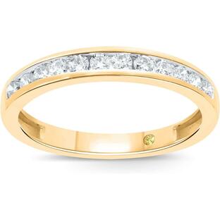 La Joya 1/6 - 1/2 CT TW認定 人工ダイヤモンドチャネルリング - 輝く10Kソリッドゴールド結婚指輪 重ね付け可能なバンド プロミスリング アニバーサリーバンの画像