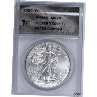 【極美品/品質保証書付】 アンティークコイン コイン 金貨 銀貨 [送料無料] 2020-W S$1 American Silver Eagle ANACS MS70 (SI-RO) 99c NO RESERVEの画像
