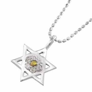 ジュエリー ネックレス (黄水晶)シトリン 天然ダイヤモンド ヘキサグラム 星 10金ホワイトゴールド 11月誕生石 小サイズの画像
